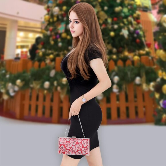 Stylish Red Satin Evening Purse with Organized Compartments - Ideal for Events - Picture 7 of 9